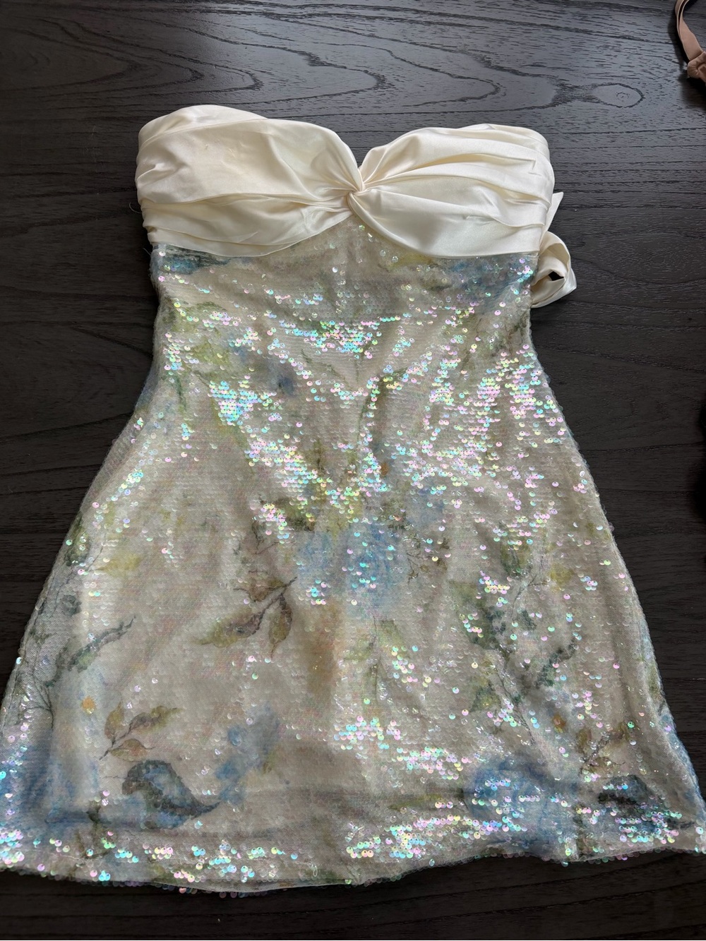 Windsor Ivory Sequin Strapless Floral Mini Dress